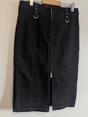 RARE Y2K Tripp NYC Black Pencil Skirt with Front Zip Lace Up Back Ring Detail S
